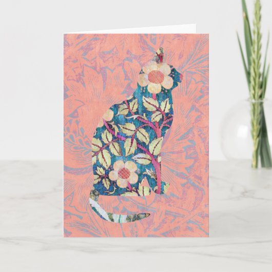  stijl Floral Cat Silhouette Art Kaart (Voorkant)