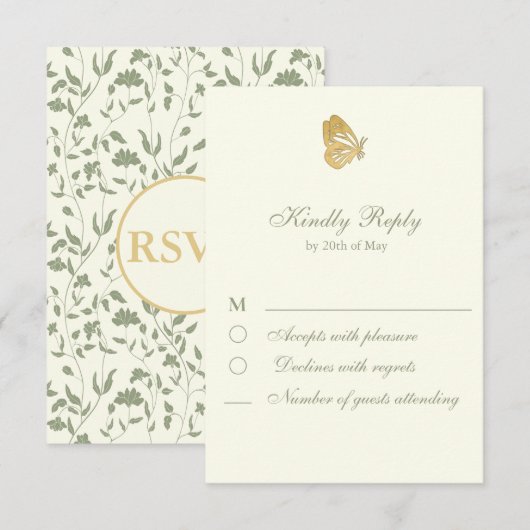  stijl Floral Cream en salie RSVP Card (Voorkant / Achterkant)