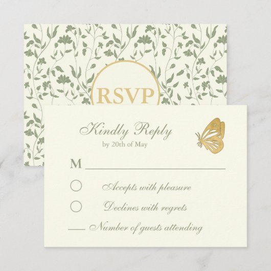 stijl Floral Cream en salie RSVP Card (Voorkant / Achterkant)