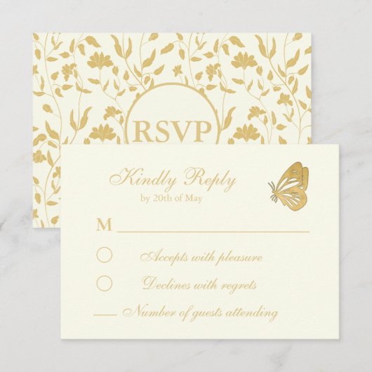  stijl Floral Cream RSVP Card (Voorkant / Achterkant)