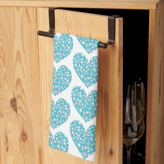 stijl Floral Heart Aqua Blue Kitchen Towel Theedoek (Derde Gevouwen)
