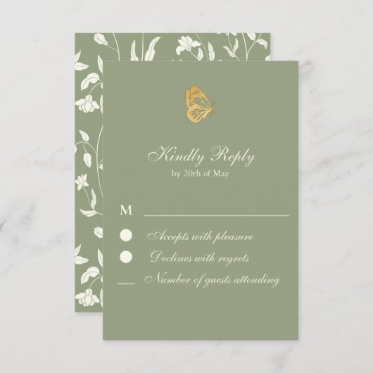  stijl Floral Sage en crème RSVP Card (Voorkant / Achterkant)