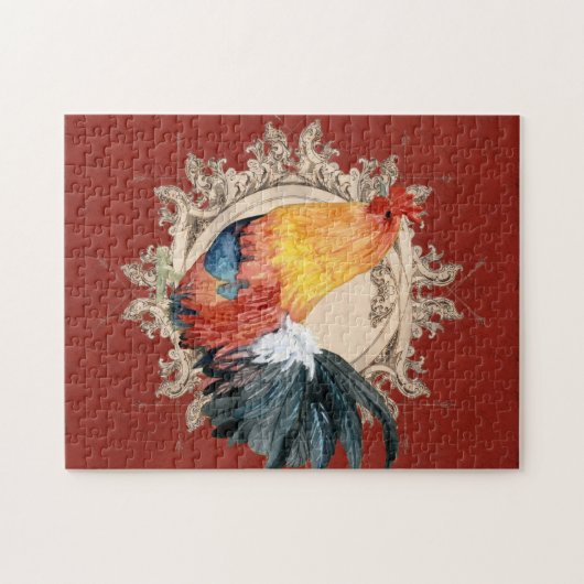  stijl Frans land Rustic Barn Rooster Legpuzzel (Horizontaal)