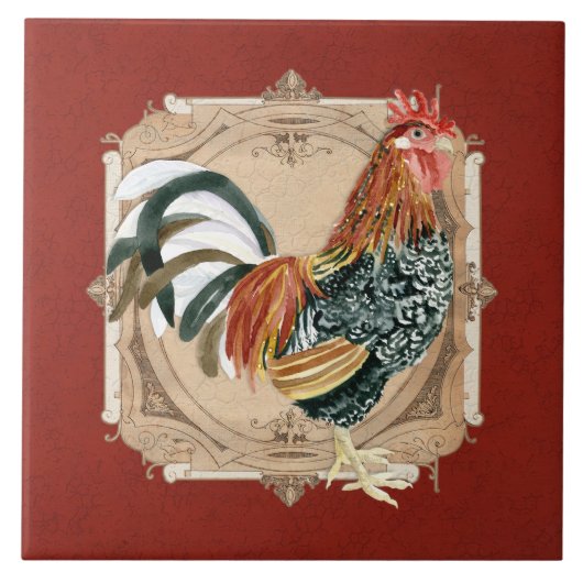  stijl Frans land Rustic Barn Rooster Tegeltje (Voorkant)