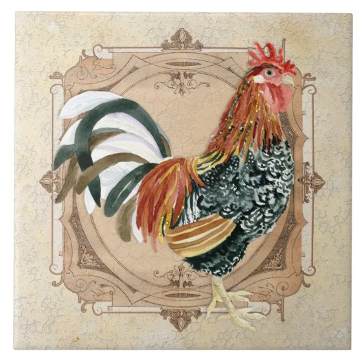  stijl Frans land Rustic Barn Rooster Tegeltje (Voorkant)
