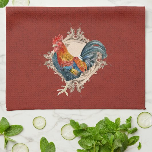  stijl Frans land Rustic Barn Rooster Theedoek (Gevouwen)