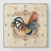  stijl Frans land Rustic Barn Rooster Vierkante Klok (Voorkant)