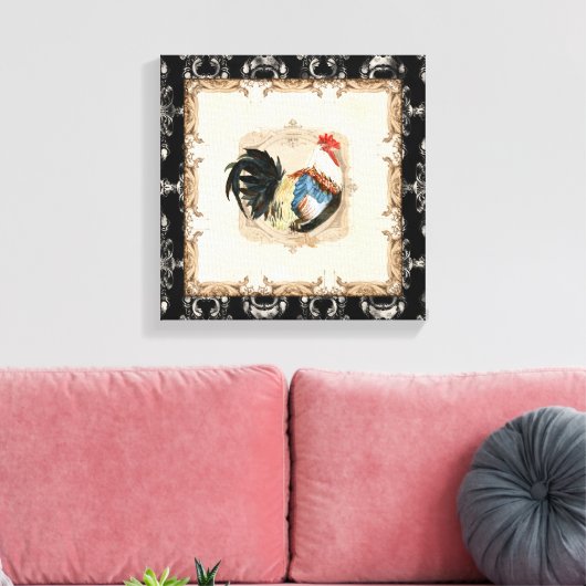 Stijl Frans Toile Black in White Rooster Canvas Afdruk (Insitu (Woonkamer))