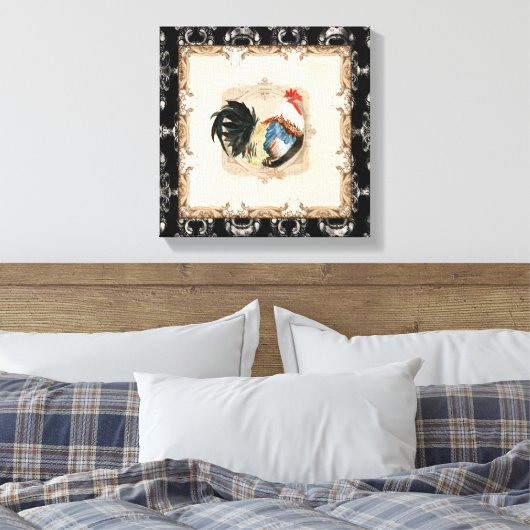 Stijl Frans Toile Black in White Rooster Canvas Afdruk (Insitu (Slaapkamer))