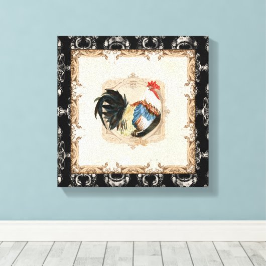  Stijl Frans Toile Black in White Rooster Canvas Afdruk (Insitu (Houten vloer))