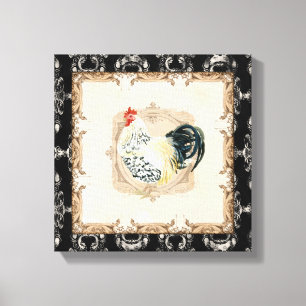 Stijl Frans Toile Black in White Rooster Canvas Afdruk