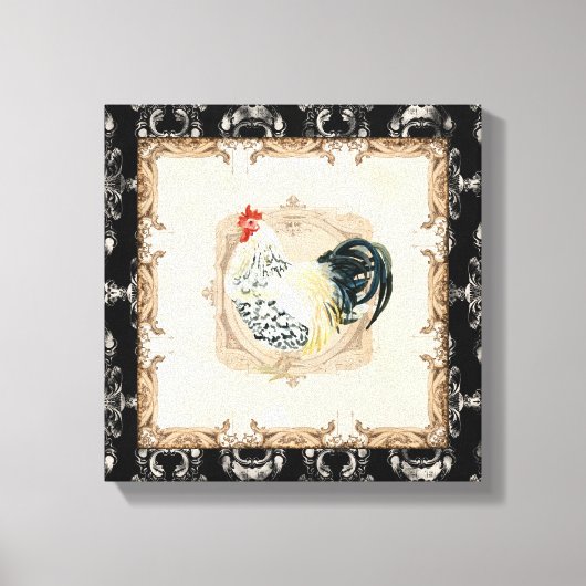  Stijl Frans Toile Black in White Rooster Canvas Afdruk (Voorkant)