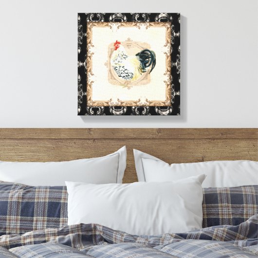  Stijl Frans Toile Black in White Rooster Canvas Afdruk (Insitu (Slaapkamer))