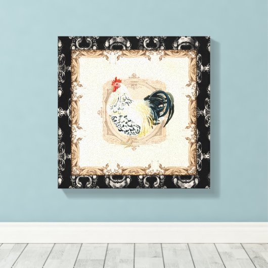  Stijl Frans Toile Black in White Rooster Canvas Afdruk (Insitu (Houten vloer))