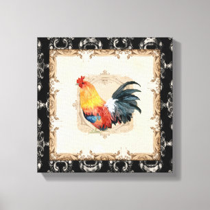  Stijl Frans Toile Black in White Rooster Canvas Afdruk