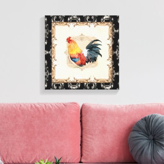 Stijl Frans Toile Black in White Rooster Canvas Afdruk (Insitu (Woonkamer))