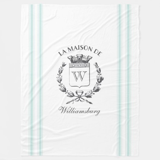  stijl Franse Aqua Blue Ticking Tape Crest Fleece Deken (Voorkant)
