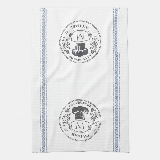 stijl Franse koken Gepersonaliseerd Monogram Theedoek (Verticaal)