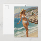  stijl Franse Riviera Travel Beach Girl Briefkaart (Voorkant / Achterkant)