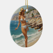  stijl Franse Riviera Travel Beach Girl Keramisch Ornament (Rechts)