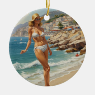  stijl Franse Riviera Travel Beach Girl Keramisch Ornament
