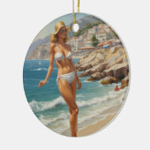  stijl Franse Riviera Travel Beach Girl Keramisch Ornament (Links)