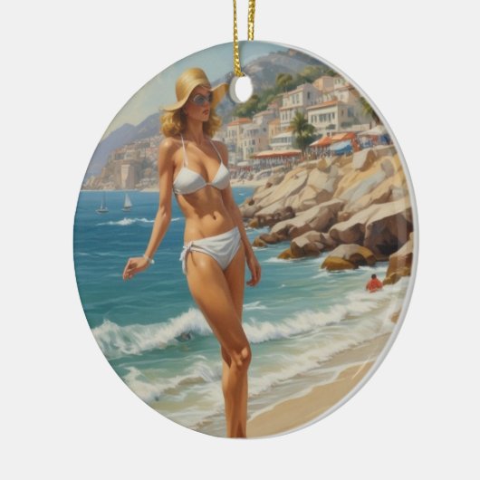  stijl Franse Riviera Travel Beach Girl Keramisch Ornament (Links)