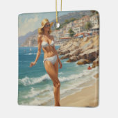  stijl Franse Riviera Travel Beach Girl Keramisch Ornament (Links)
