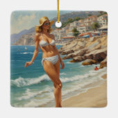  stijl Franse Riviera Travel Beach Girl Keramisch Ornament (Achterkant)
