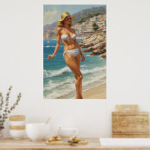  stijl Franse Riviera Travel Beach Girl Poster (Keuken)
