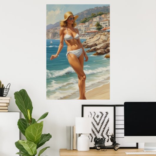  stijl Franse Riviera Travel Beach Girl Poster (Thuiskantoor)