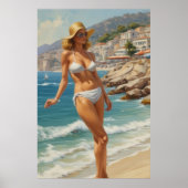  stijl Franse Riviera Travel Beach Girl Poster (Voorkant)