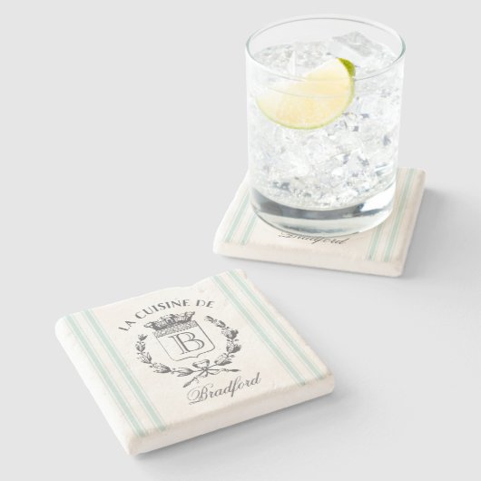 stijl Franse Verkopersaangepaste naam en monogram Stenen Onderzetter (Zijkant)