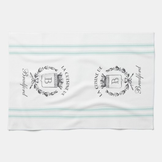 stijl Franse Verkopersaangepaste naam en monogram Theedoek (Horizontaal)