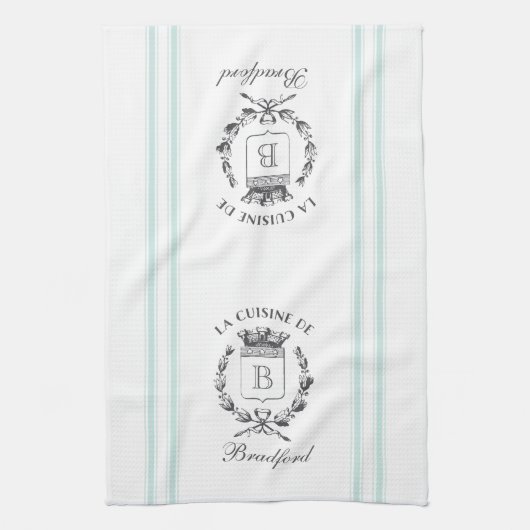 stijl Franse Verkopersaangepaste naam en monogram Theedoek (Verticaal)