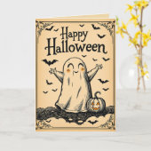  stijl gegraveerd Halloween schattige geest Kaart (Gele Bloem)