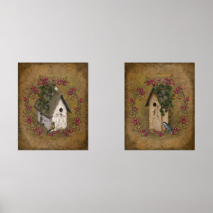  stijl gekraakt effect vogelhuisbessen muurkunst sets