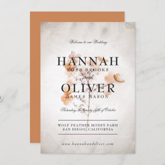 -stijl geperste bloemen | Huwelijksmenu Menu (Voorkant / Achterkant)