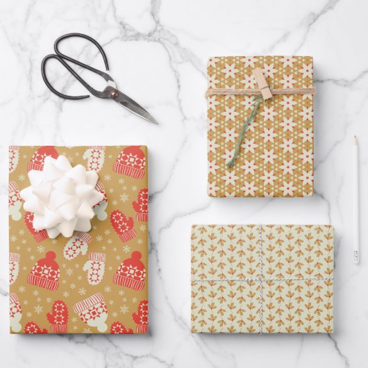  stijl gouden kerst petten & wanten inpakpapier vel (Voorkant)