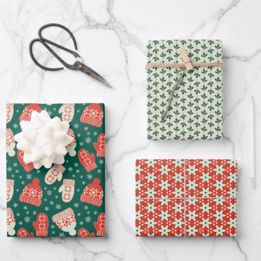 stijl groene kerst petten & wanten inpakpapier vel (Voorkant)