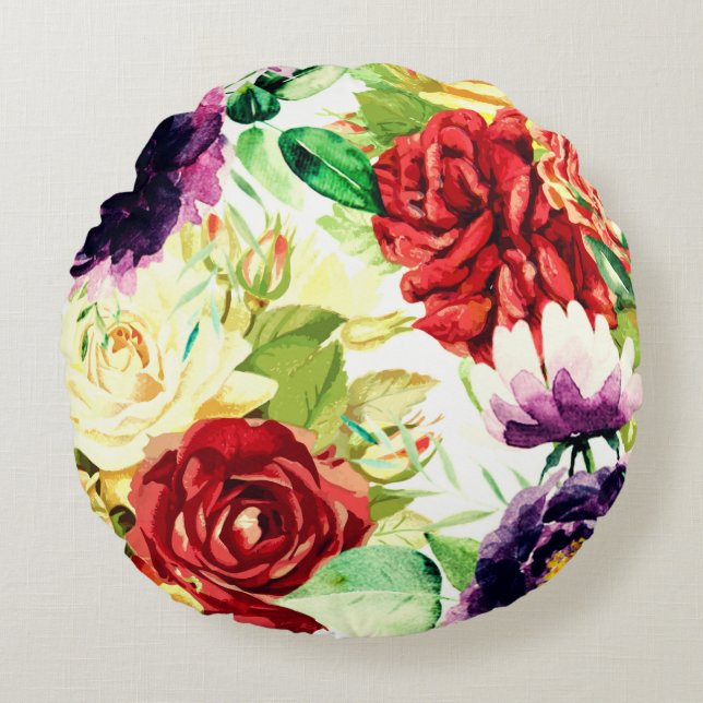  stijl grote Waterverf bloemen Rond Kussen (Voorkant)