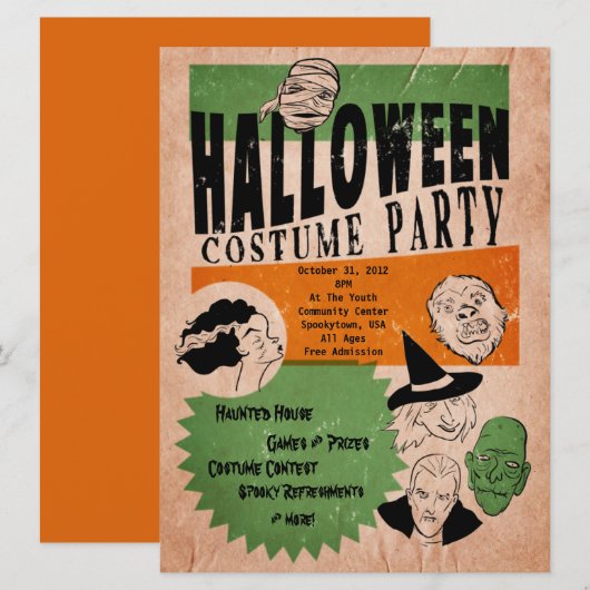 stijl Halloween Costume Party nodigt uit Kaart (Voorkant / Achterkant)