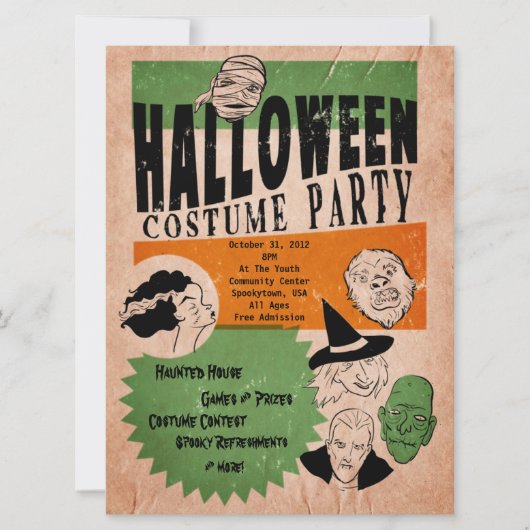 stijl Halloween Costume Party nodigt uit Kaart (Voorkant)