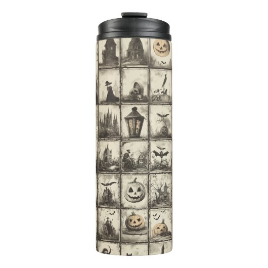 stijl Halloween patroon met sepia kleur Thermosbeker (Voorkant)