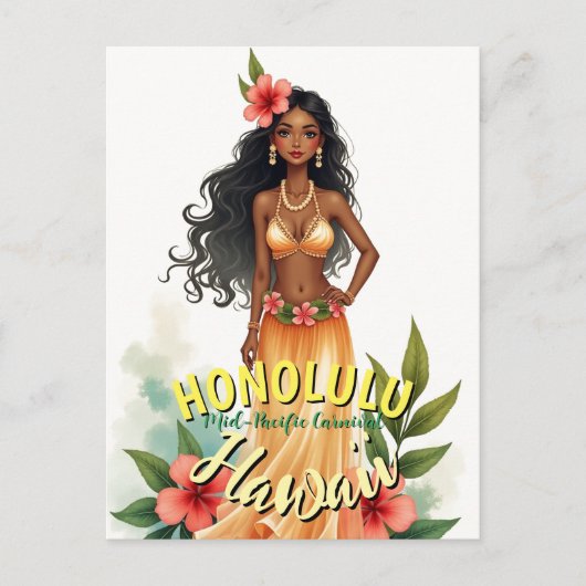  Stijl Hawaii Reizen Honolulu Hula Meisje Briefkaart (Voorkant)