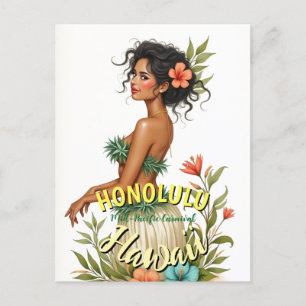  Stijl Hawaii Reizen Honolulu Hula Meisje Feestdagenkaart