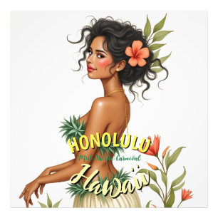  Stijl Hawaii Reizen Honolulu Hula Meisje Foto Afdruk