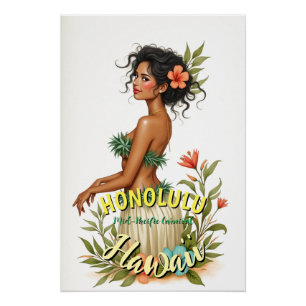  Stijl Hawaii Reizen Honolulu Hula Meisje Perfect Poster