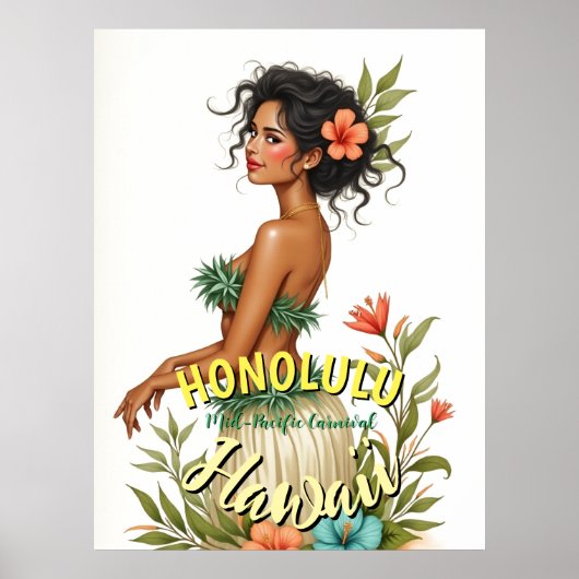  Stijl Hawaii Reizen Honolulu Hula Meisje Poster (Voorkant)