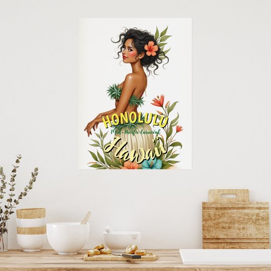 Stijl Hawaii Reizen Honolulu Hula Meisje Poster (Keuken)